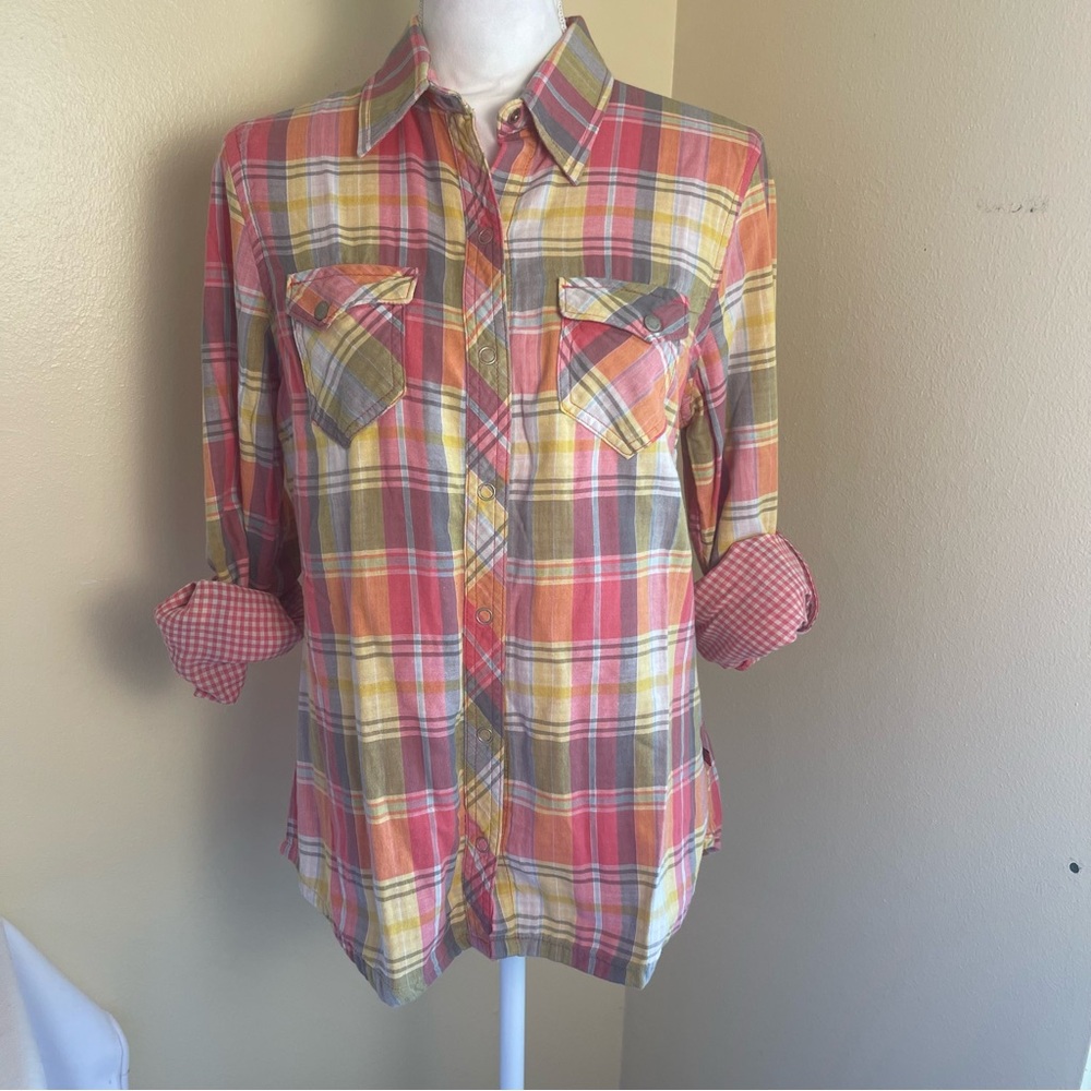 Dickies Plaid Snap Button Shirt M Western Workwear Utility Top Button Up Cotton